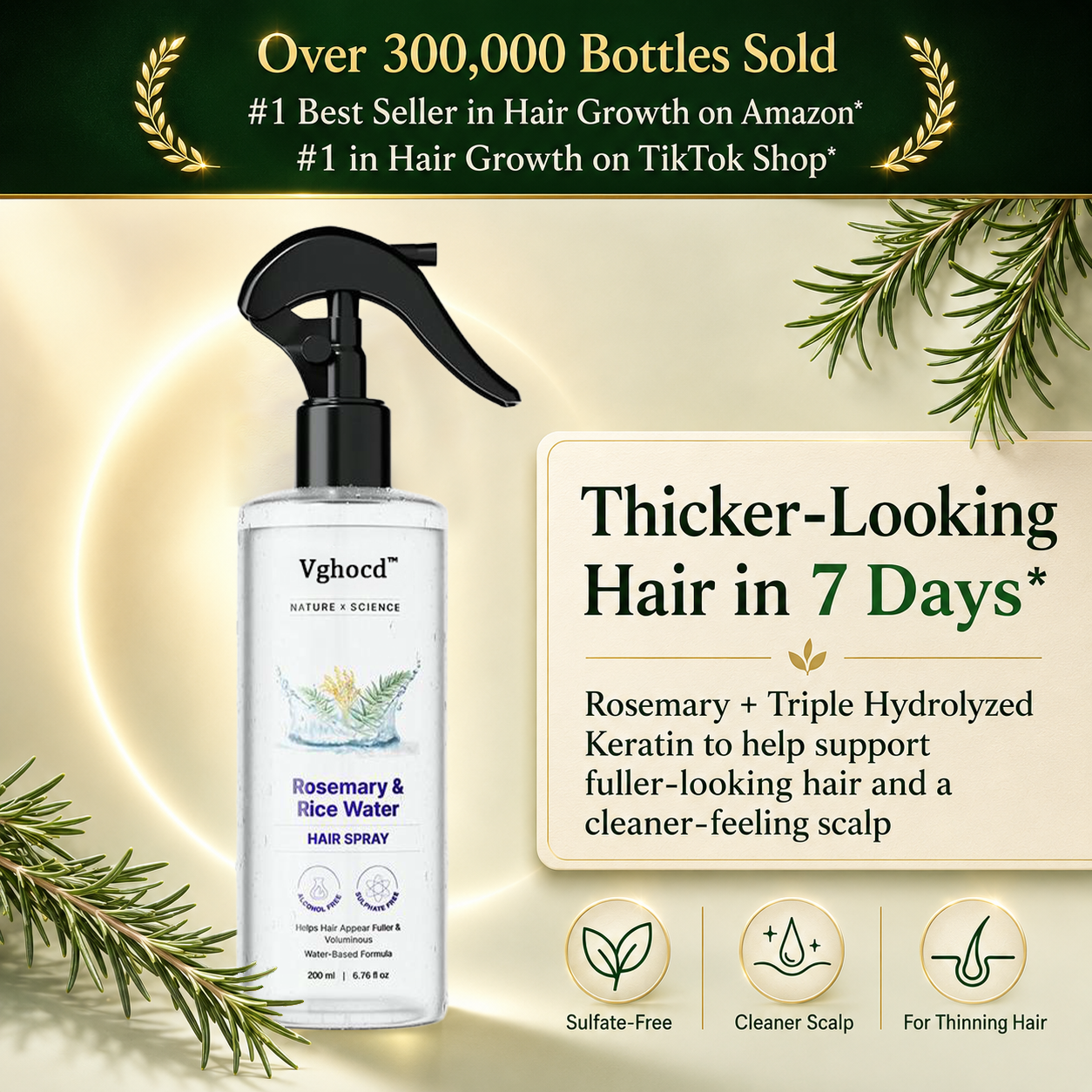 Vghocd® Nature x Science Rosemary Rice Water | Hair Growth & Oil Control Scalp Repair Treatment