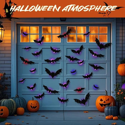 🦇Halloween LED Flying Bat Decorations - Glowing 3D Bat Wall Decor for Porch,Window, Door, Garage &Party Backdrop