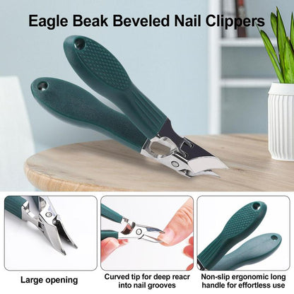✂️ 3 Pack Eagle Beak Slanted Nail Clippers, Wide Jaw Anti-Splash Clippers for Thick & Ingrown Nails