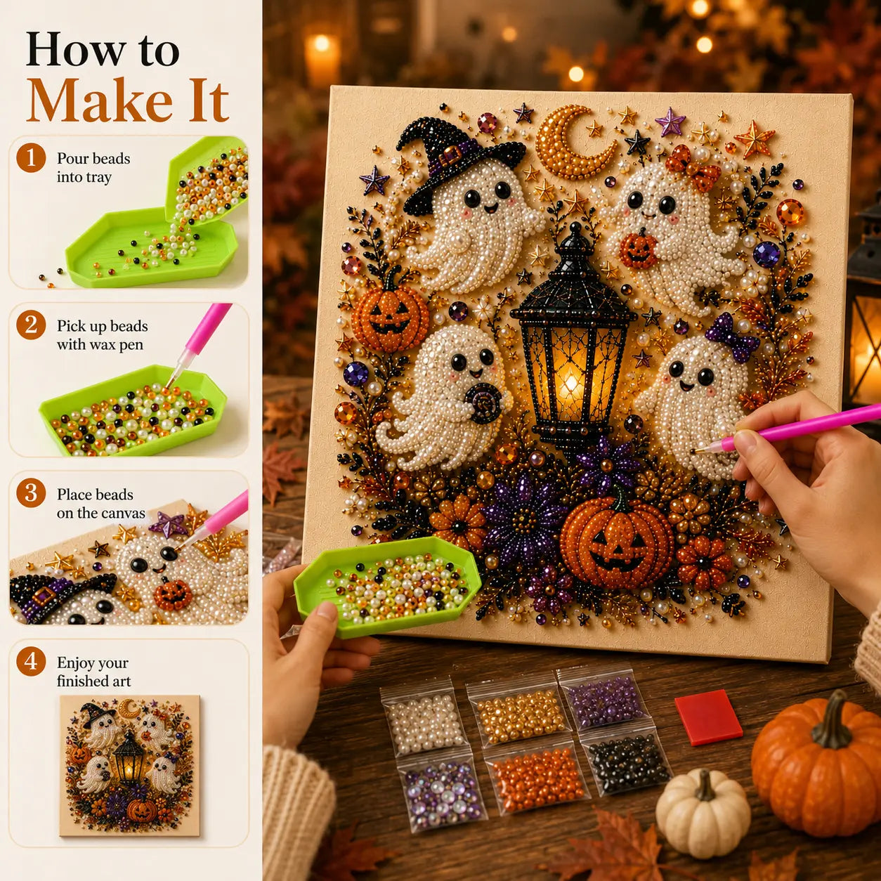 👻 3D Ghost Diamond Painting DIY Kit With Sparkling Pearl Effect🎃