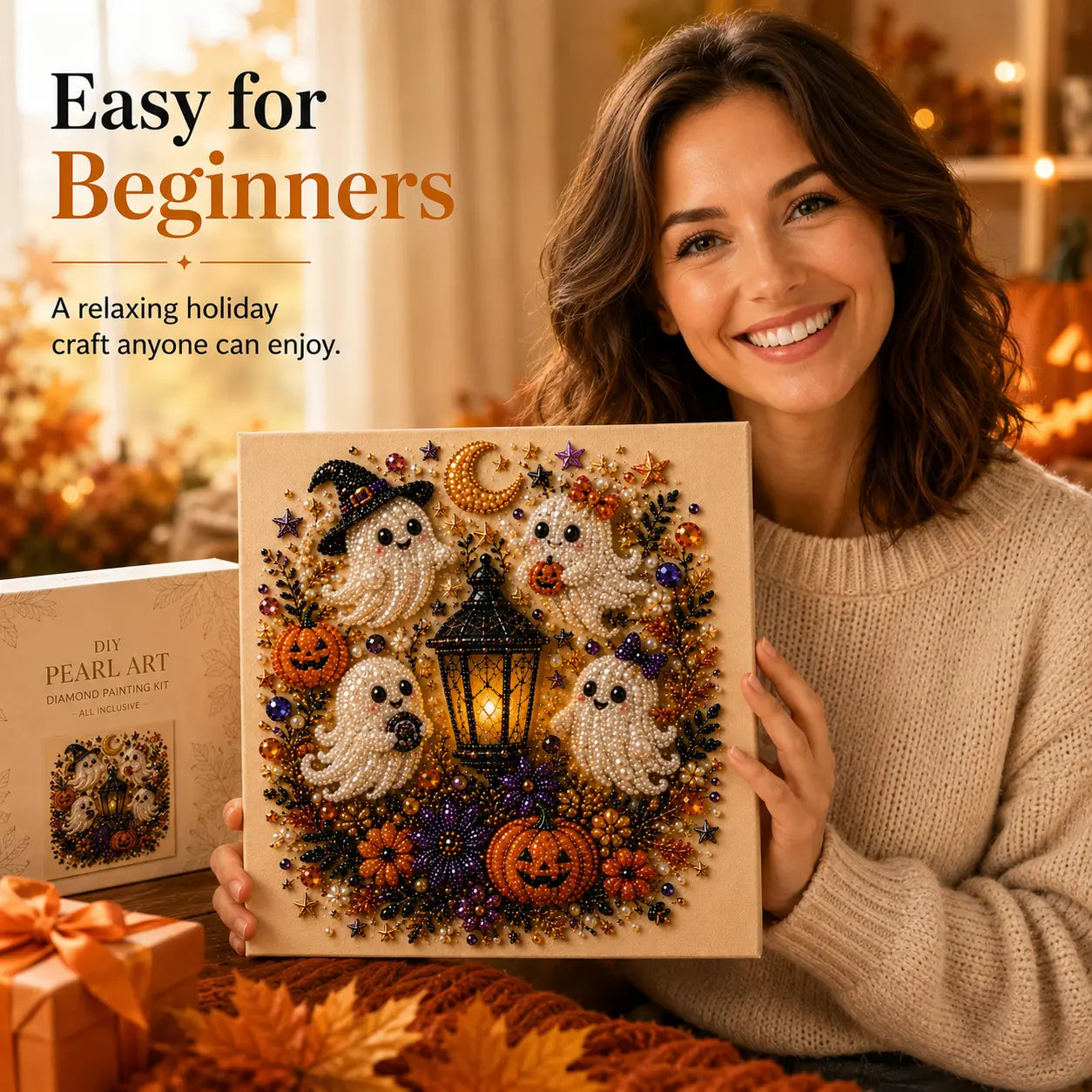 👻 3D Ghost Diamond Painting DIY Kit With Sparkling Pearl Effect🎃