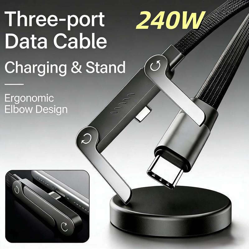 🔥📱240W Braided Fast Charge Cable With Built-in Phone Stand